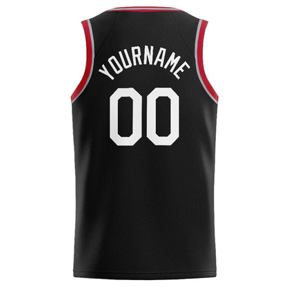 Benutzerdefinierte Authentisch  Basketball Trikot Schwarz-Weiß-Grau-Rot