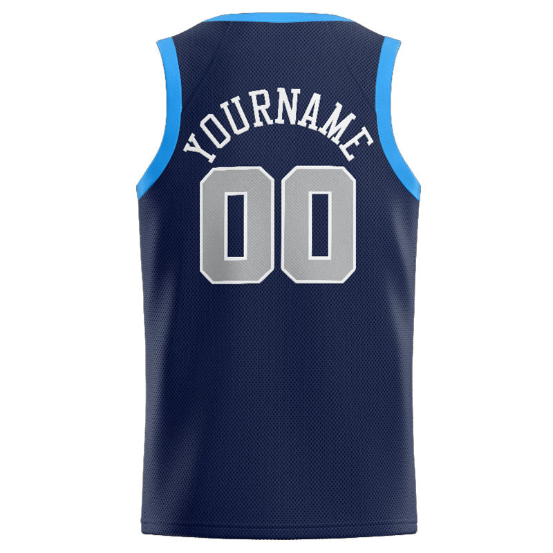 Benutzerdefinierte Authentisch  Basketball Trikot Marine-Weiß-Grau-Hellblau