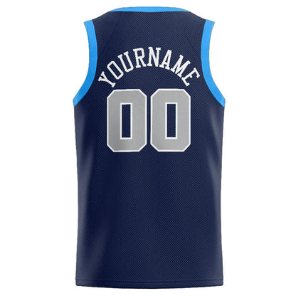 Benutzerdefinierte Authentisch  Basketball Trikot Marine-Weiß-Grau-Hellblau
