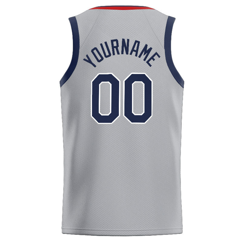 Benutzerdefinierte Authentisch  Basketball Trikot Grau-Rot-Marine