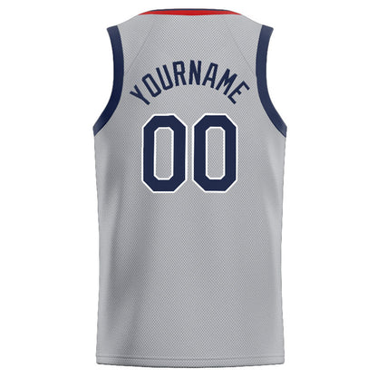 Benutzerdefinierte Authentisch  Basketball Trikot Grau-Rot-Marine