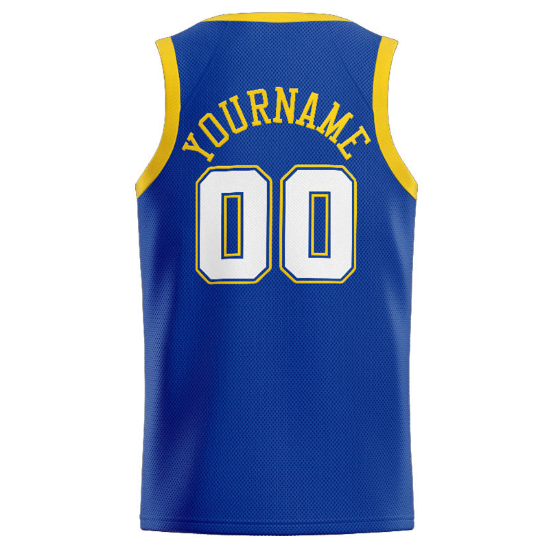 Benutzerdefinierte Authentisch  Basketball Trikot Königlich- Weiß- Gelb