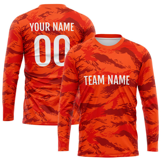 Kundenspezifisches Basketball Fußball Fußball Schießen langes T-Shirt für Erwachsene und Kinder Camouflage Orange