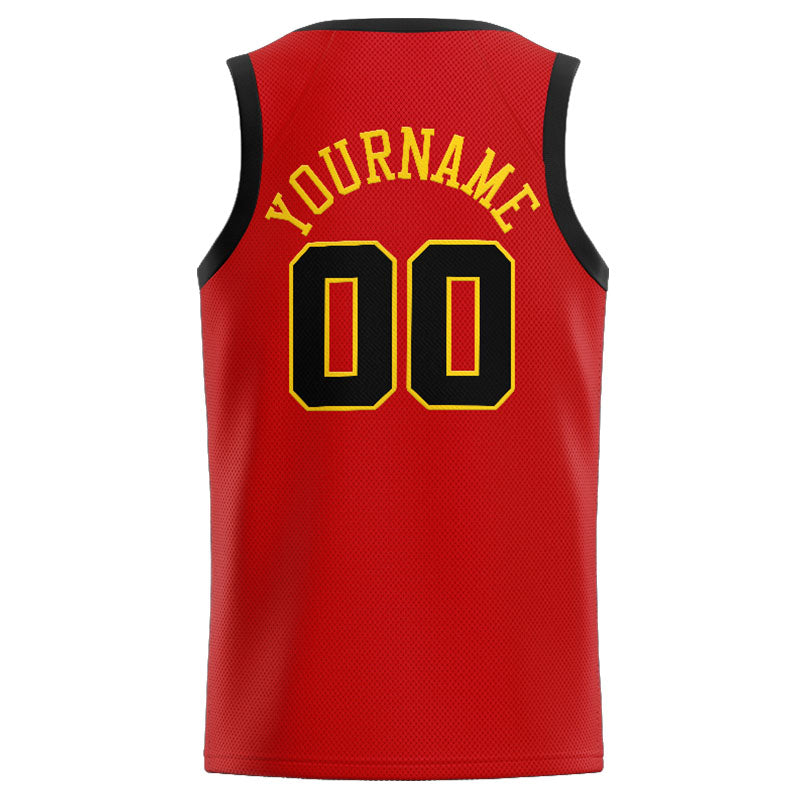 Benutzerdefinierte Authentisch  Basketball Trikot Rot-Schwarz-Gelb