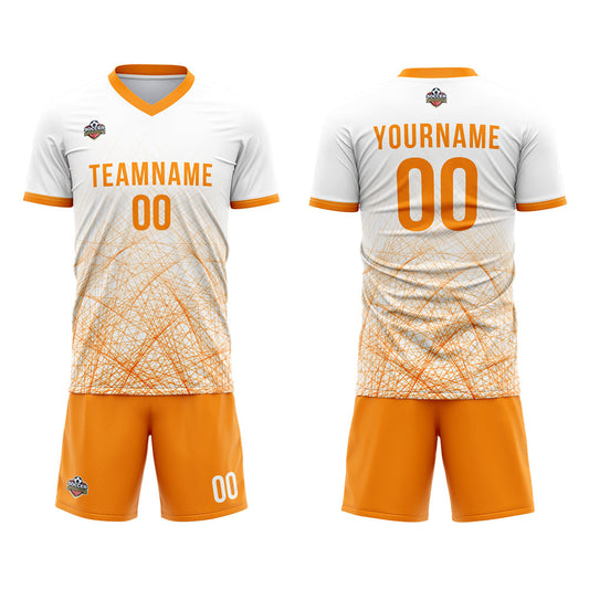 Benutzerdefinierte Fußball Trikots für Männer Frauen Personalisierte Fußball Uniformen für Erwachsene und Kind Weiß-Orange