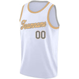 Benutzerdefiniert Authentisch Basketball Jersey Weiß-Grau-Gold