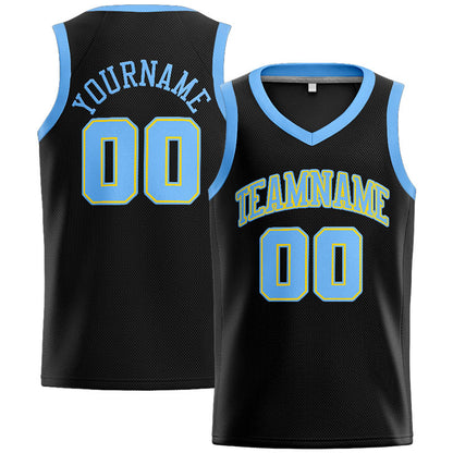 Benutzerdefinierte Authentisch  Basketball Trikot Schwarz-Hellblau-Gelb