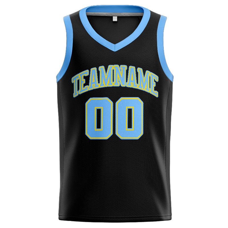 Benutzerdefinierte Authentisch  Basketball Trikot Schwarz-Hellblau-Gelb