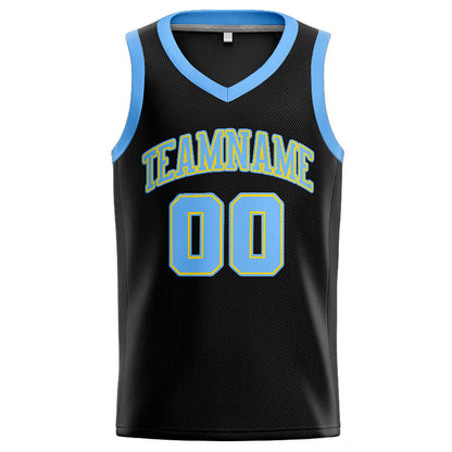 Benutzerdefinierte Authentisch  Basketball Trikot Schwarz-Hellblau-Gelb