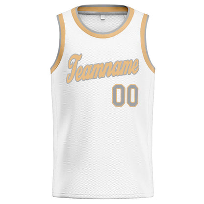 Benutzerdefinierte Authentisch  Basketball Trikot Weiß-Grau-Gold