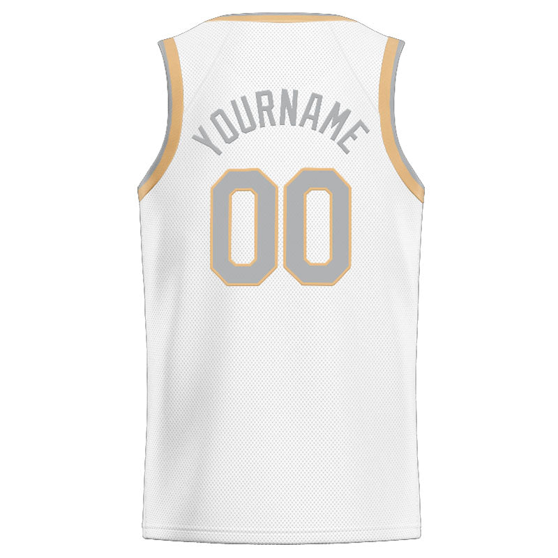 Benutzerdefinierte Authentisch  Basketball Trikot Weiß-Grau-Gold