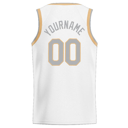 Benutzerdefinierte Authentisch  Basketball Trikot Weiß-Grau-Gold