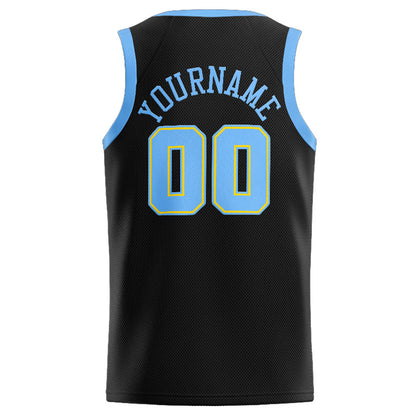 Benutzerdefinierte Authentisch  Basketball Trikot Schwarz-Hellblau-Gelb