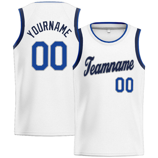 Benutzerdefinierte Authentisch  Basketball Trikot Weiß-Blau-Grau- Marine
