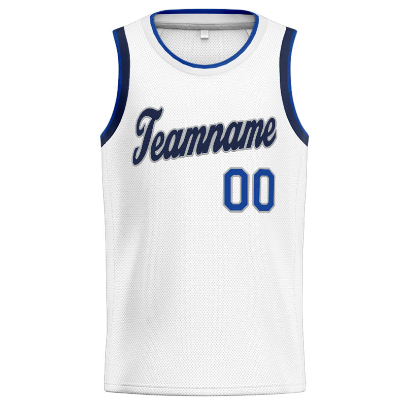Benutzerdefinierte Authentisch  Basketball Trikot Weiß-Blau-Grau- Marine