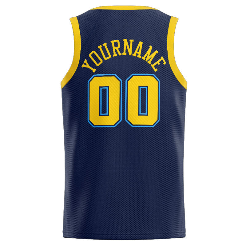 Benutzerdefinierte Authentisch  Basketball Trikot Marine-Gelb-Hellblau