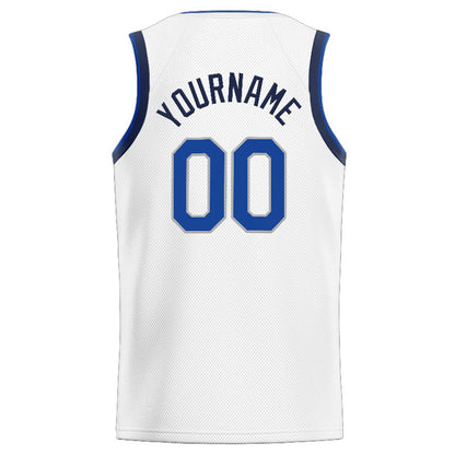 Benutzerdefinierte Authentisch  Basketball Trikot Weiß-Blau-Grau- Marine