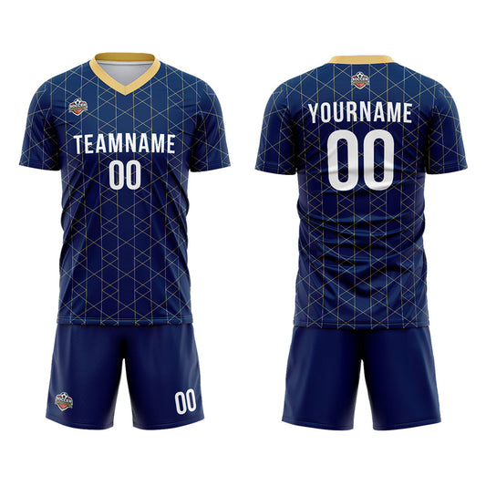 Benutzerdefinierte Fußball Trikots für Männer Frauen Personalisierte Fußball Uniformen für Erwachsene und Kind Marine-Gold