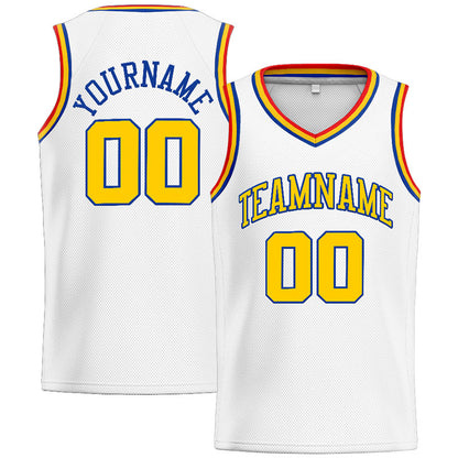 Benutzerdefinierte Authentisch  Basketball Trikot Weiß-Gelb-Royal-Rot