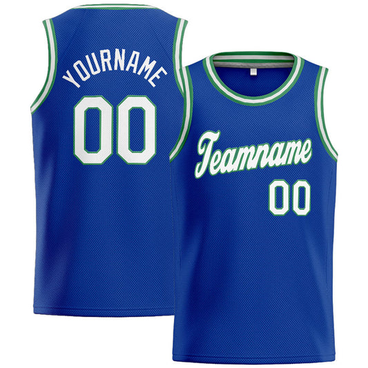 Benutzerdefinierte Authentisch  Basketball Trikot königlich -Weiß-Blaugrün