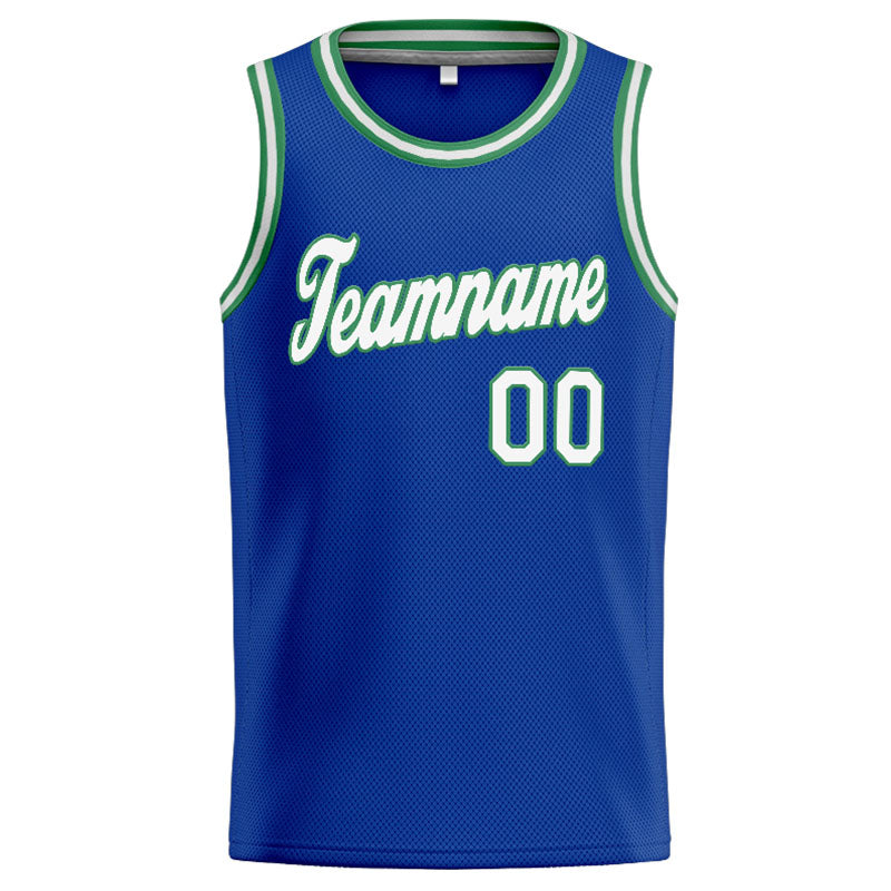 Benutzerdefinierte Authentisch  Basketball Trikot königlich -Weiß-Blaugrün