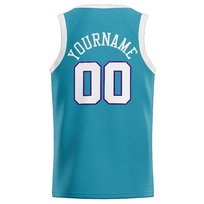 Benutzerdefinierte Authentisch  Basketball Trikot Blaugrün-Weiß-Lila