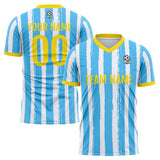 Benutzerdefinierte Fußball Trikots für Männer Frauen Personalisierte Fußball Uniformen für Erwachsene und Kind Licht Blau-Weiß