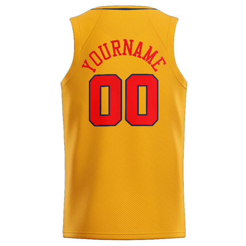 Benutzerdefinierte Authentisch  Basketball Trikot Gelb-Rot-Marine