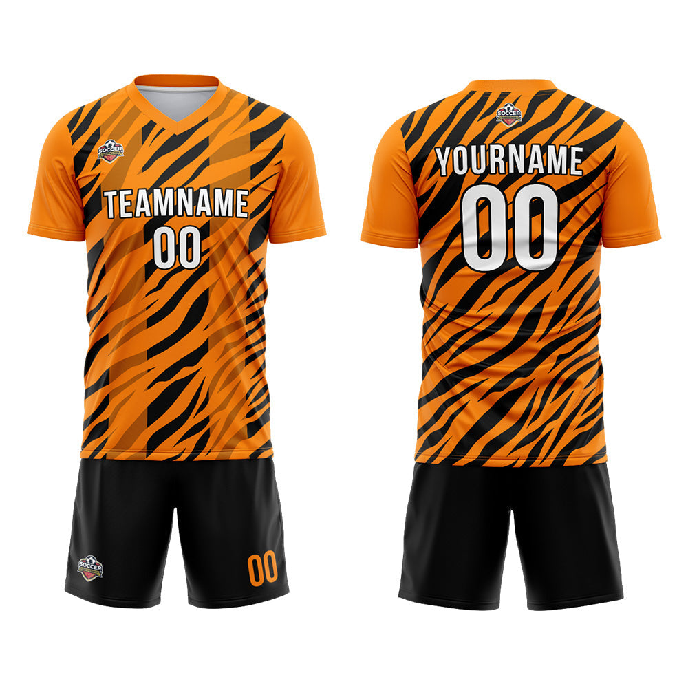 Benutzerdefinierte Fußball Trikots für Männer Frauen Personalisierte Fußball Uniformen für Erwachsene und Kind Orange-Schwarz