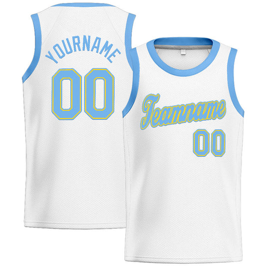 Benutzerdefinierte Authentisch  Basketball Trikot Weiß-Hellblau-Gelb