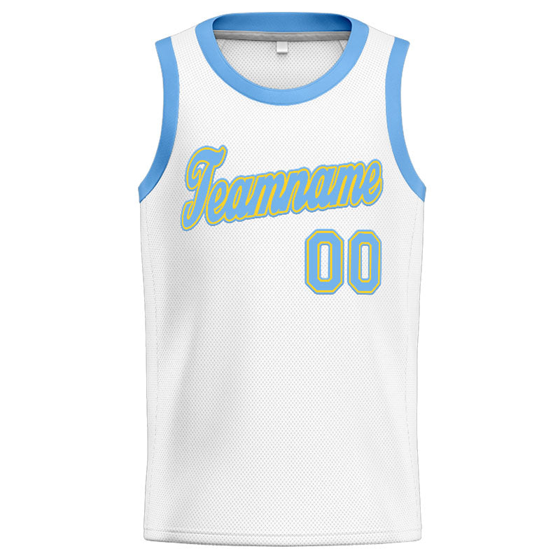 Benutzerdefinierte Authentisch  Basketball Trikot Weiß-Hellblau-Gelb