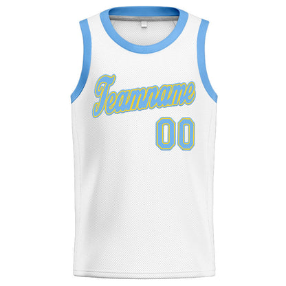 Benutzerdefinierte Authentisch  Basketball Trikot Weiß-Hellblau-Gelb