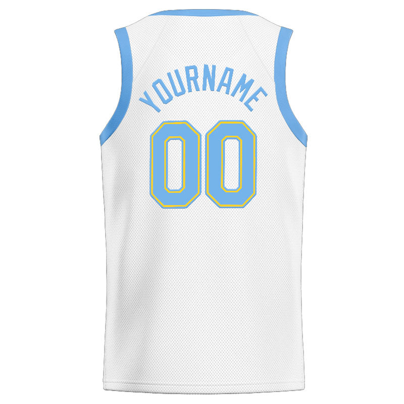 Benutzerdefinierte Authentisch  Basketball Trikot Weiß-Hellblau-Gelb
