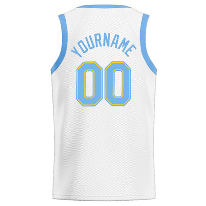 Benutzerdefinierte Authentisch  Basketball Trikot Weiß-Hellblau-Gelb