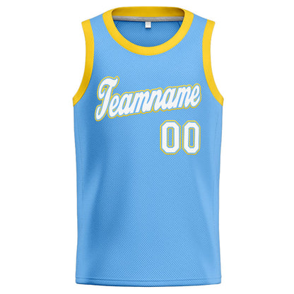 Benutzerdefinierte Authentisch  Basketball Trikot Hellblau-Weiß-Gelb