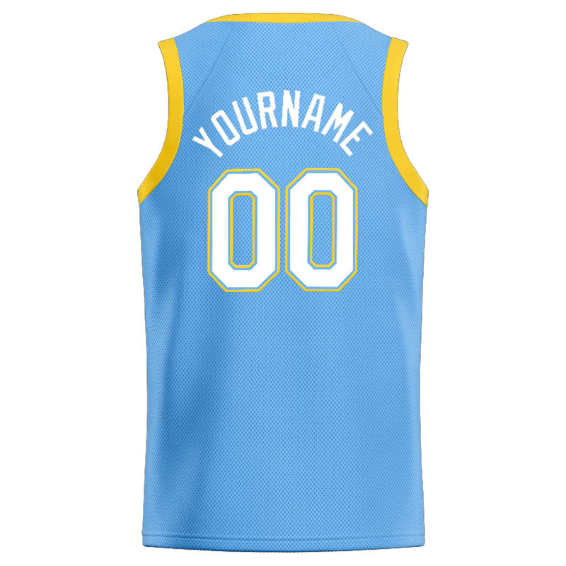 Benutzerdefinierte Authentisch  Basketball Trikot Hellblau-Weiß-Gelb