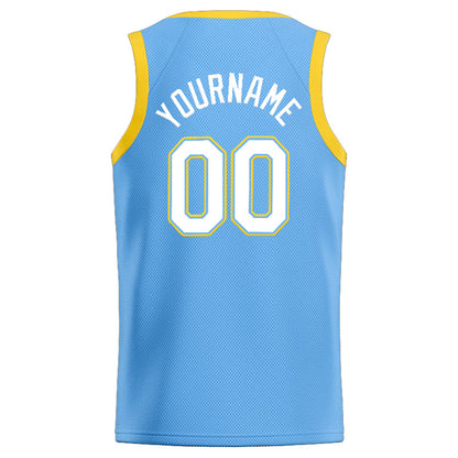 Benutzerdefinierte Authentisch  Basketball Trikot Hellblau-Weiß-Gelb