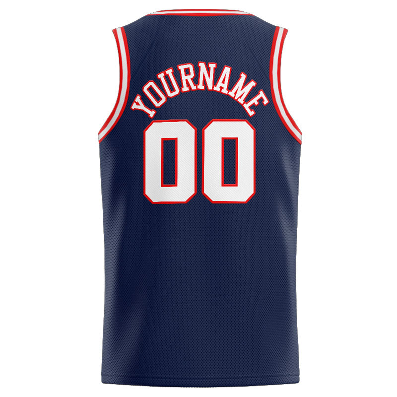Benutzerdefinierte Authentisch  Basketball Trikot Marine-Weiß-Rot