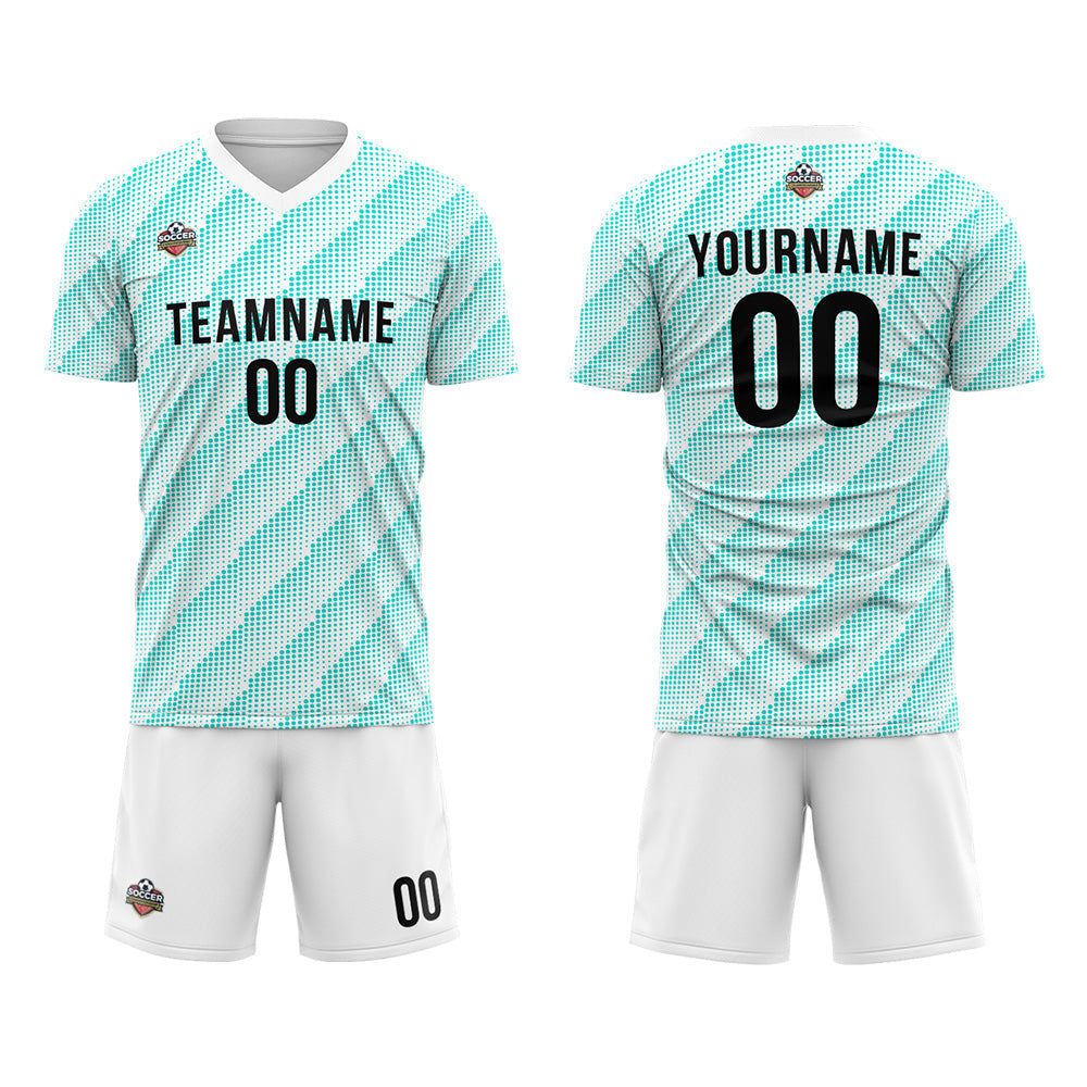 Benutzerdefinierte Fußball Trikots für Männer Frauen Personalisierte Fußball Uniformen für Erwachsene und Kind Weiß-Teal