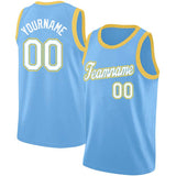 Benutzerdefiniert Authentisch Basketball Jersey Weiß-Hellblau-Gelb