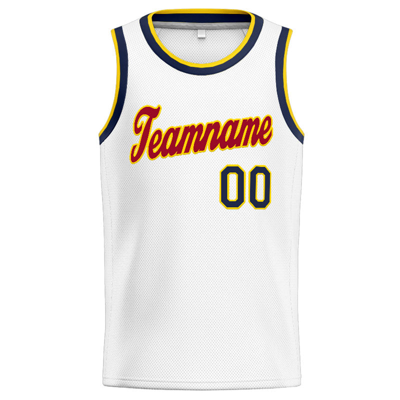 Benutzerdefinierte Authentisch  Basketball Trikot Weiß-Rot-Marine-Gelb