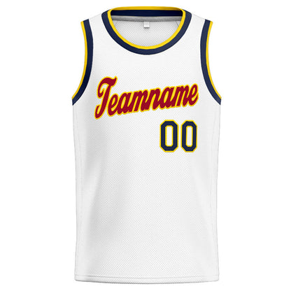 Benutzerdefinierte Authentisch  Basketball Trikot Weiß-Rot-Marine-Gelb