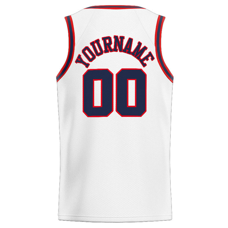 Benutzerdefinierte Authentisch  Basketball Trikot Weiß-Marine-Rot