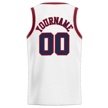 Benutzerdefinierte Authentisch  Basketball Trikot Weiß-Marine-Rot