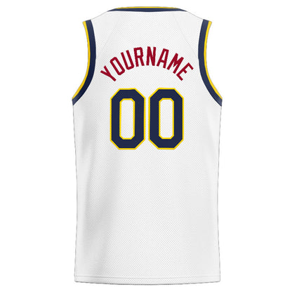 Benutzerdefinierte Authentisch  Basketball Trikot Weiß-Rot-Marine-Gelb