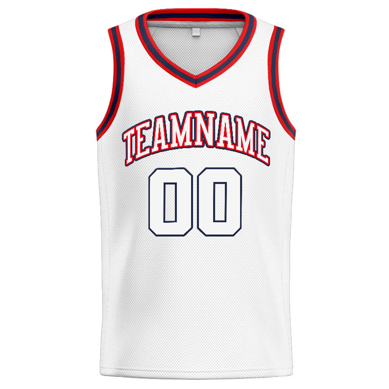 Benutzerdefinierte Authentisch  Basketball Trikot Weiß-Rot-Marine