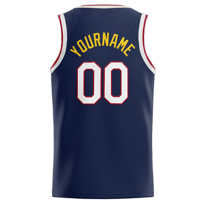 Benutzerdefinierte Authentisch  Basketball Trikot Marine-Weiß-Rot-Gelb