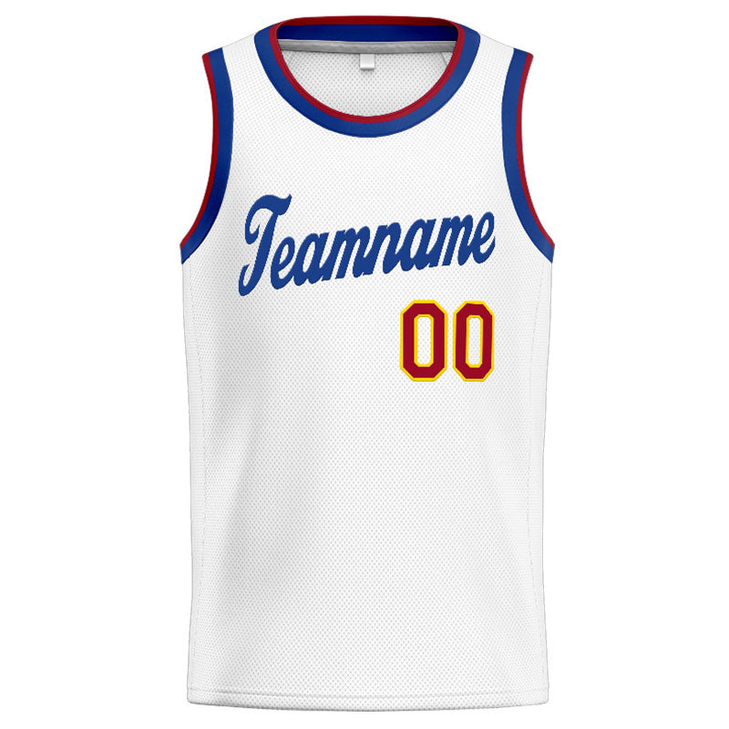 Benutzerdefinierte Authentisch  Basketball Trikot Weiß-Blau-Rot-Gelb