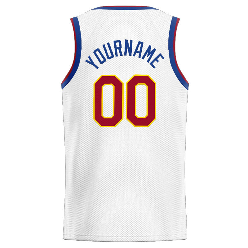 Benutzerdefinierte Authentisch  Basketball Trikot Weiß-Blau-Rot-Gelb