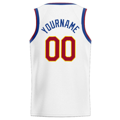 Benutzerdefinierte Authentisch  Basketball Trikot Weiß-Blau-Rot-Gelb